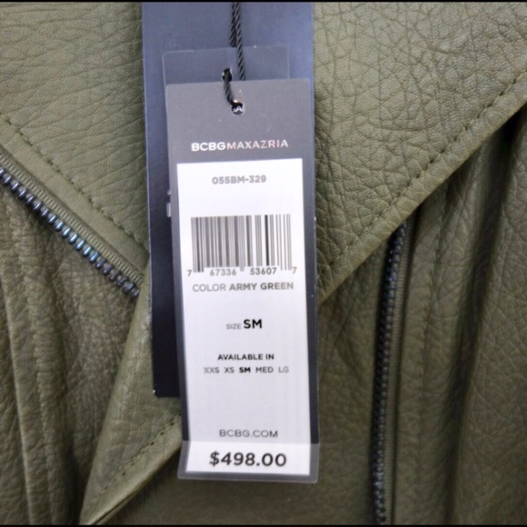 NWT Size S BCBG Green Pebbled Heavy Leather Motorcycle Jacket - Picture 8 of 8